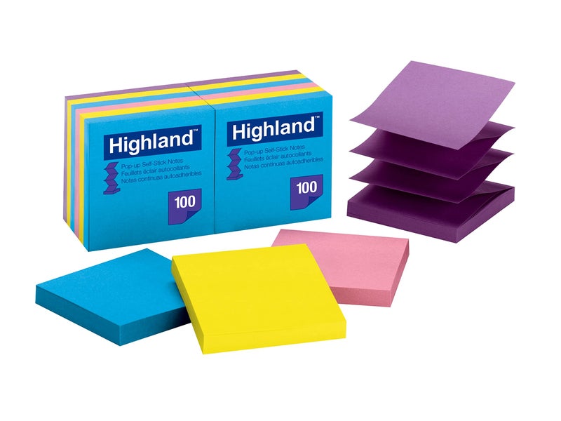 Highland Pop-up Sticky Notes  3 x 3 Inches  Assorted Bright Colors  12 Pack (6549-PUB) - Image 2